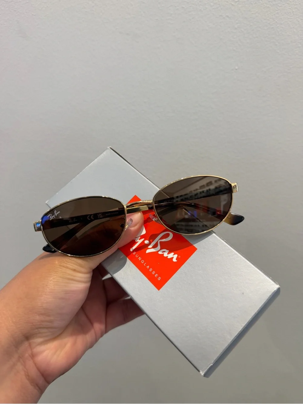 Ray-Ban Gold Frame Brown Lens Oval Sunglasses